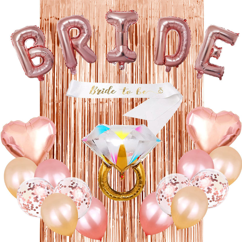 Bachelor Party Balloon Set – Bride Shoulder Strap, Diamond Ring & Rose Gold Foil Balloons