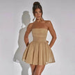 Tube Top Lace Dress With Back Bow-knot Summer Fashion Temperament Mesh Stitching Off-neck Short Mini Skater Dress