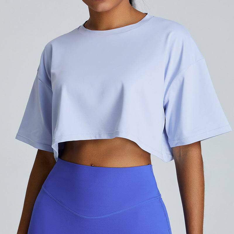 New Summer Breathable Quick-drying Yoga Loose Crop Workout Top  Women's Loose Running Leisure All-matching Fitness Top