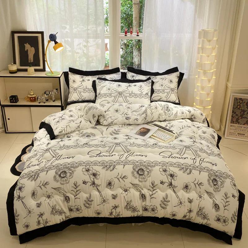 Thick Hepburn Black Lace Brushed Washed Cotton Duvet Insert Warm