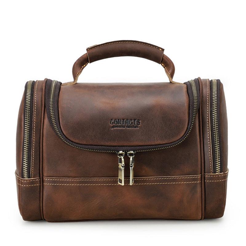 Crazy Horse Leather Travel Toiletry Bag Large Capacity Retro Men’s Dopp Kit