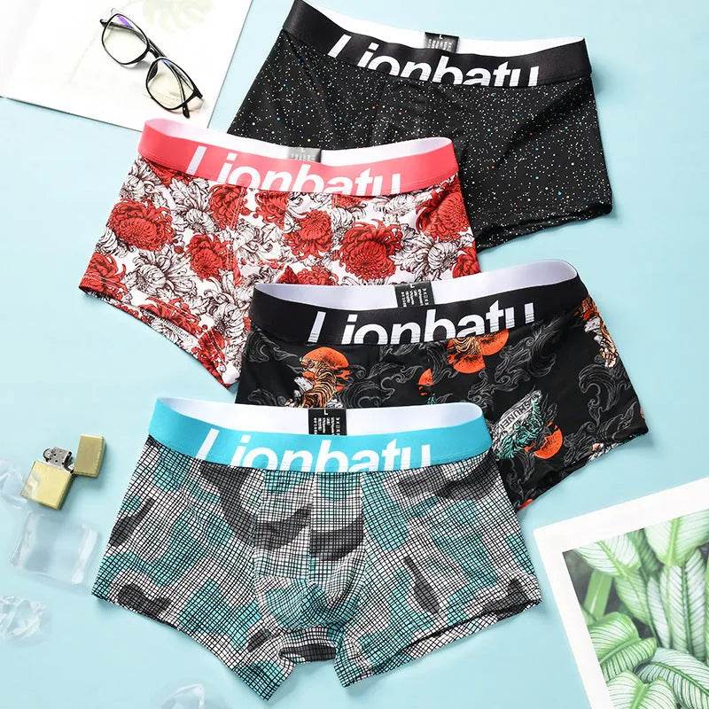 Ice Silk Men's Boxers Breathable Printed Boxer Briefs Mid waist