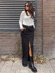 Women's Retro Casual Black High Waist Long front Split Skirt