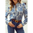 Elegant floral long sleeve work tops womens professional work blouses