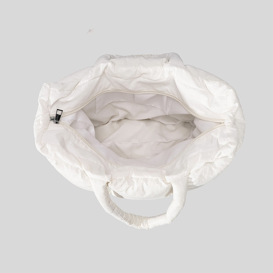 Soft Down Quilted Puffer Tote Handbag for Women – Cotton-Filled | White & Black