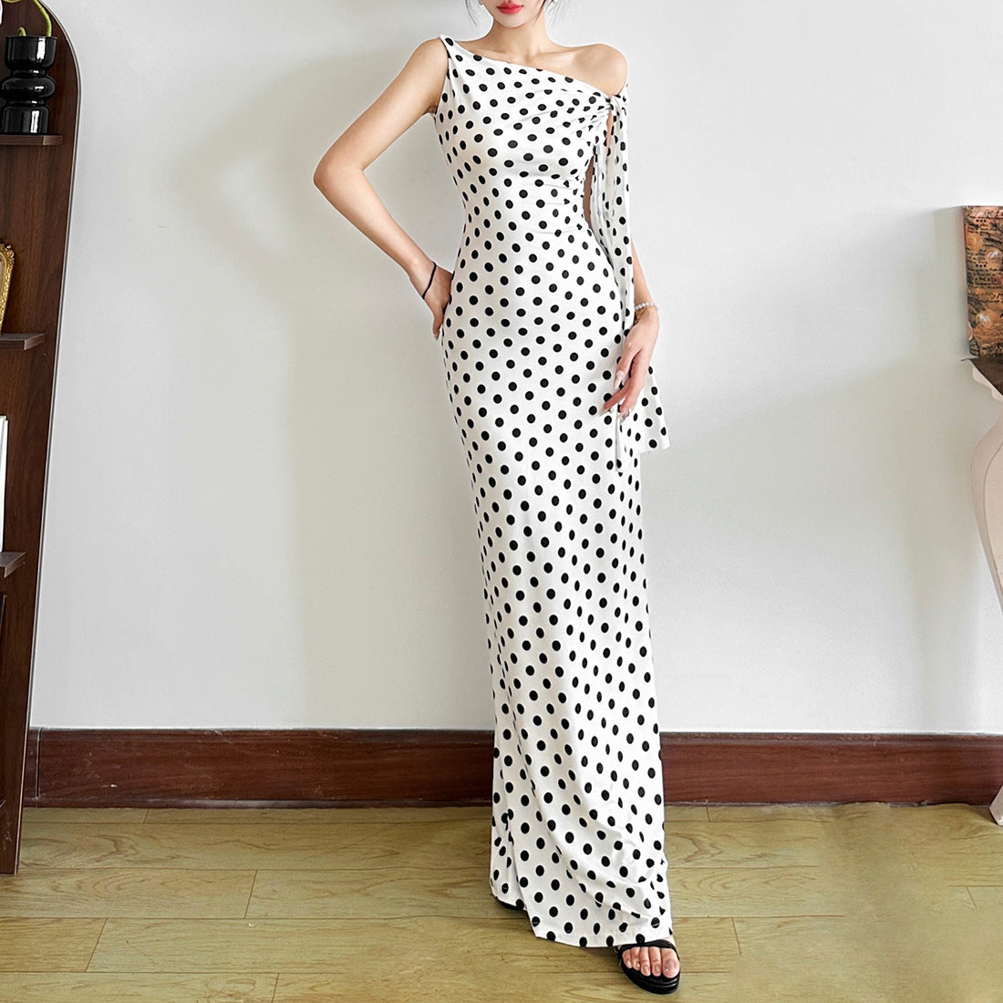 Women's Polka Dot Sheath Dress – High Waist Sleeveless Maxi Dress Canada USA