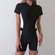 Women's Short Sleeve Boxer One-Piece Swimsuit | Conservative Black Polyester Swimwear S-XXL