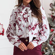 Printed Long Sleeve Bowknot Lining Business Office Formal Work shirt For Women