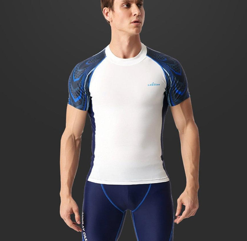 Men’s Short Sleeve Rash Guard – Compression Swim Shirt for Surfing & Water Sports