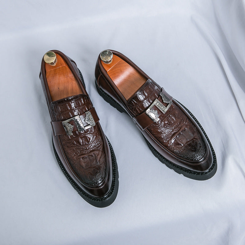 Men's Thick Sole Slip-On Business Casual Leather Shoes | Black, Brown, White | Sizes 38–46