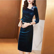 Long-sleeved Velvet Sheath Dress With Fleece Lining And Extra Thickness
