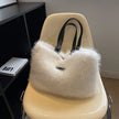 Women's Winter Plush Floral Shoulder Bag – Large Tote Handbag (White & Decor)