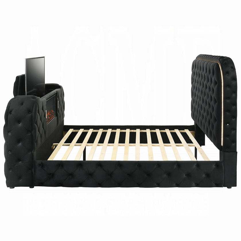 Tagus Smart Platform Bed with LED/ Fireplace/ TV Stand - Black