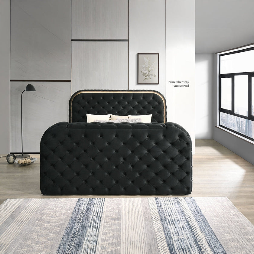 Tagus Smart Platform Bed with LED/ Fireplace/ TV Stand - Black