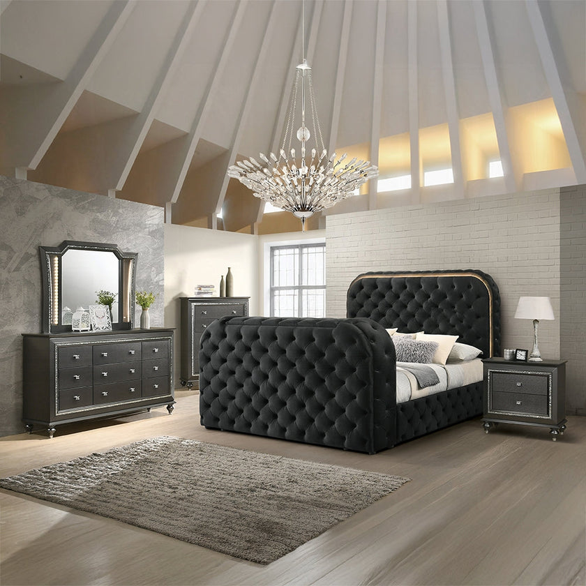 Tagus Smart Platform Bed with LED/ Fireplace/ TV Stand - Black