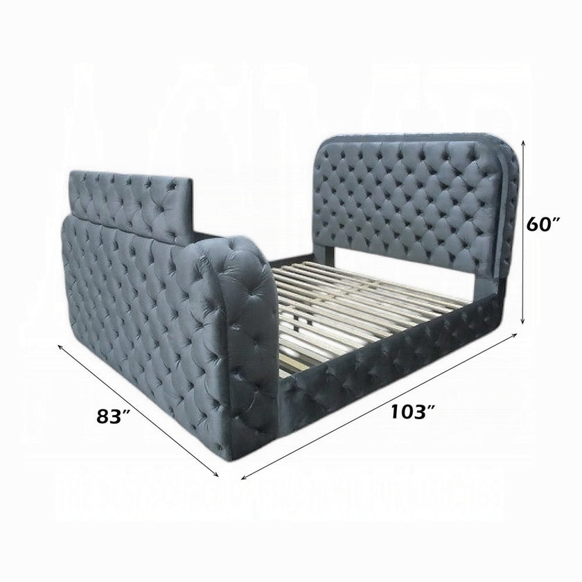 Tagus Smart Platform Bed with LED/ Fireplace/ TV Stand - Grey