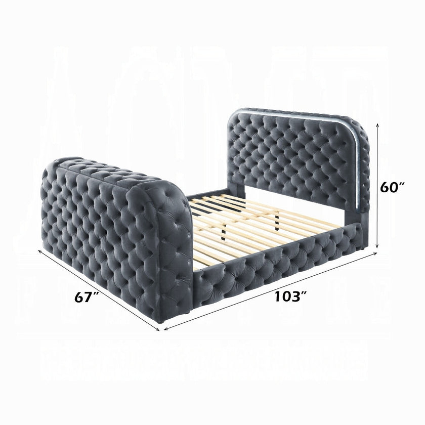 Tagus Smart Platform Bed with LED/ Fireplace/ TV Stand - Grey