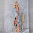 Women's Fashion Personalized Sleeveless Sling Denim Split Midi fitted Dress