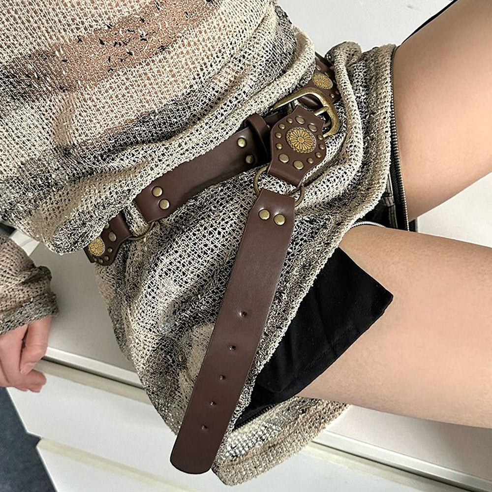 Vintage Riveted Punk Belt – Alloy & PU Unisex Fashion Belt in 110cm & 120cm (12 Styles)