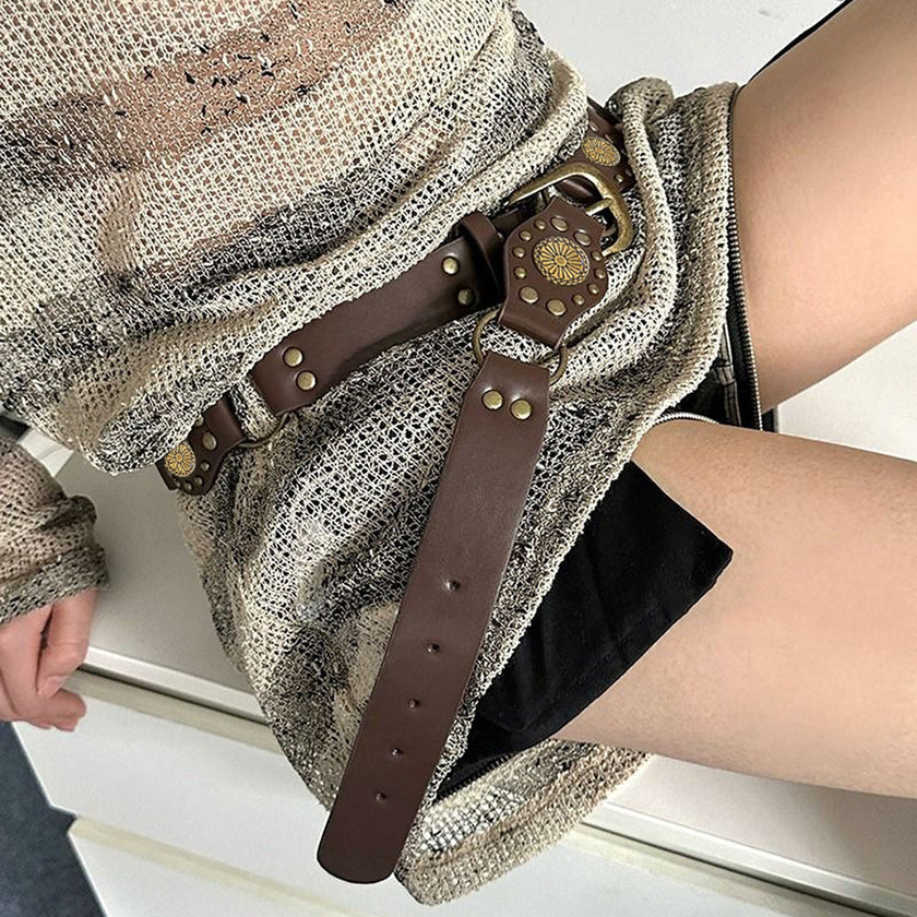 Vintage Riveted Punk Belt – Alloy & PU Unisex Fashion Belt in 110cm & 120cm (12 Styles)