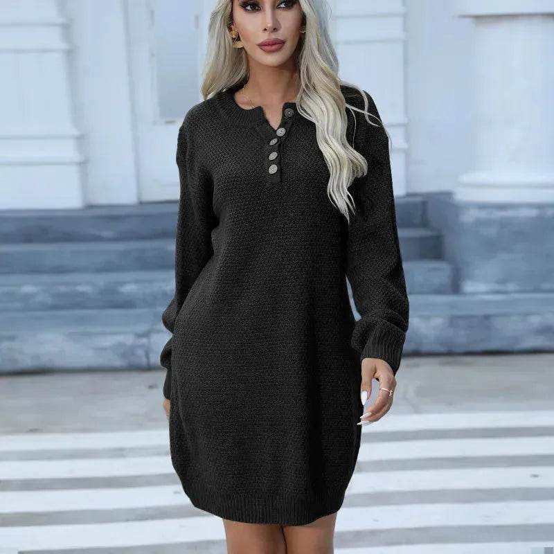 Autumn Winter Knitted Pullover Mini Sweater Dress