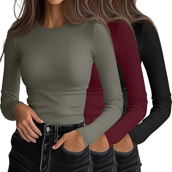 Women's 3D Print Crew-Neck Slim-Fit Long-Sleeve T-Shirt | Canada & USA