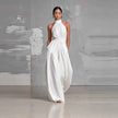 Fashionable And Elegant Belted Pleated Jumpsuit With A Cinched Waist