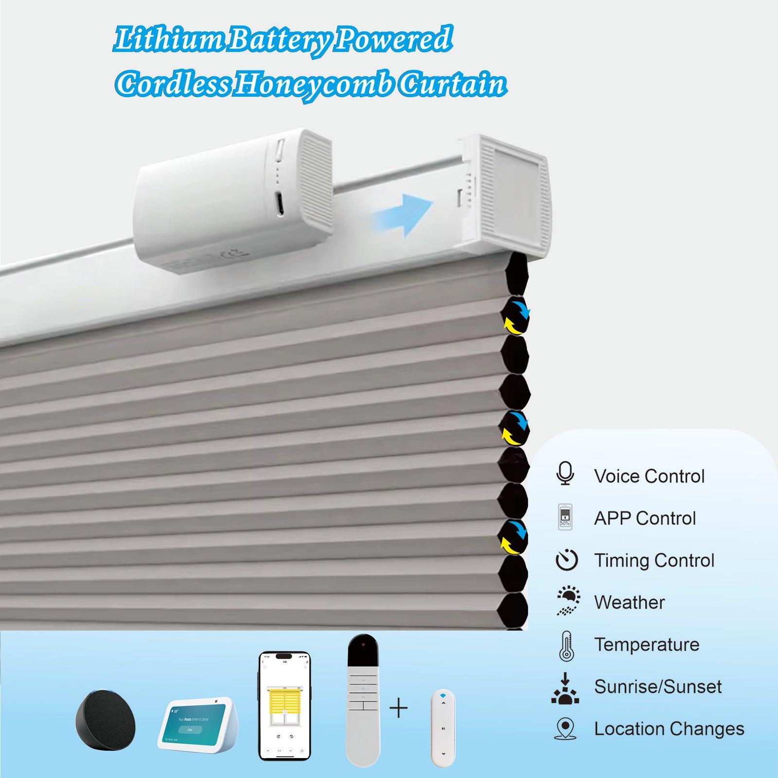 Equipped With A 15 Channel Remote Control And Solar Charging Panel, Electric Fully Blackout Honeycomb Curtain, Intelligent Silent Remote Control Curtain Detachable Lithium Battery