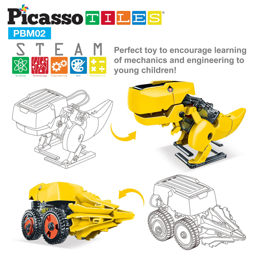 PicassoTiles - PicassoTiles 3-in-1 Solar Powered Dinosaur Robot Kit