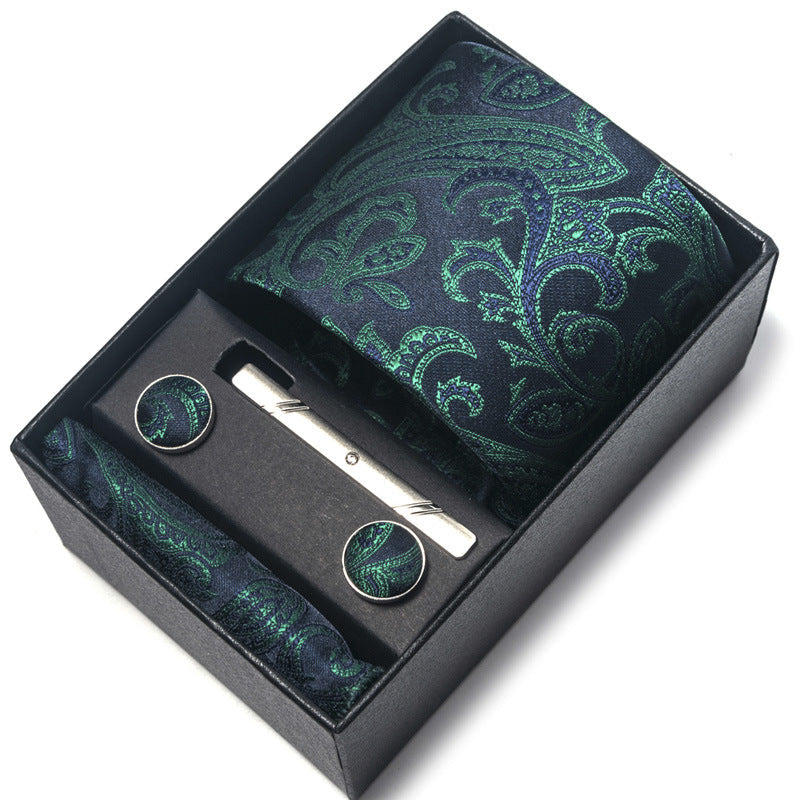 Men's Jacquard Woven Formal Tie Set – Rayon Arrow Necktie with Handkerchief, Tie Clip & Cufflinks | Canada & USA