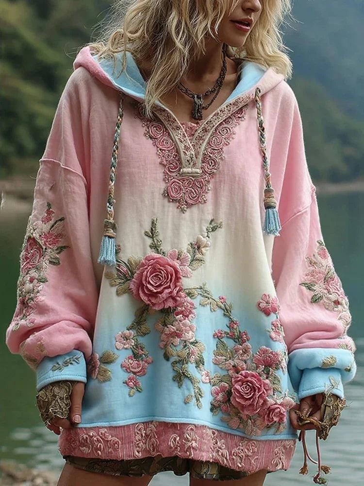 Women's Long Sleeve Hooded Sweatshirt Pullover Loose Casual Top
