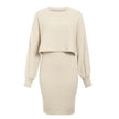 Women 2pcs Winter Outfit Cashmere dress Cropped Pullover top
