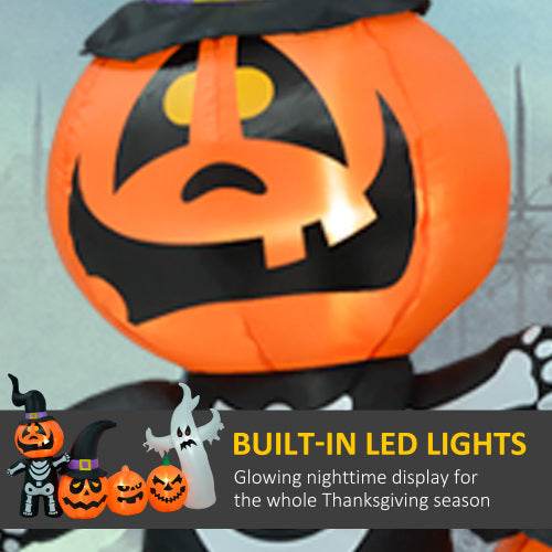 HOMCOM 7.5ft Halloween Inflatables Pumpkin Ghost Family, Blow Up Halloween Decorations Outdoor LED Yard Display, Waterproof
