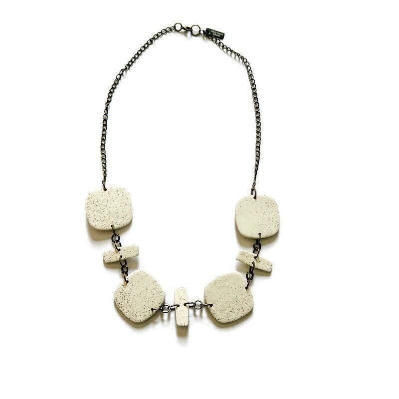 Long White Beaded Necklace Handmade from Clay & Beach Sand