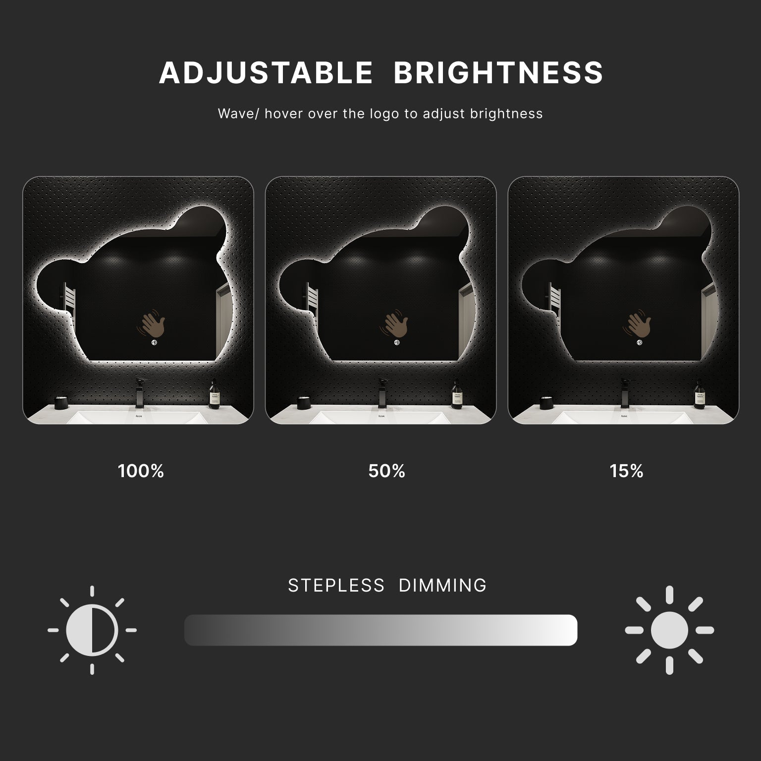Bear Glow LED Mirror – Wave Sensor, Anti-Fog, Dimmable, 40