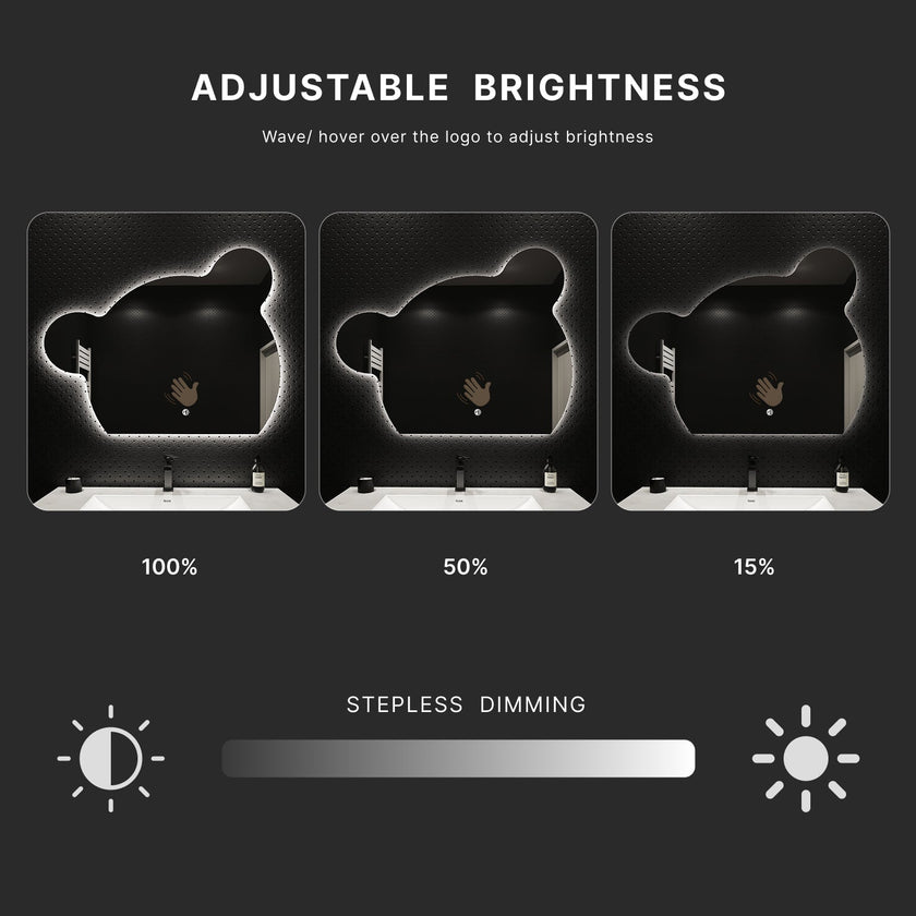 Bear Glow LED Mirror – Wave Sensor, Anti-Fog, Dimmable, 40