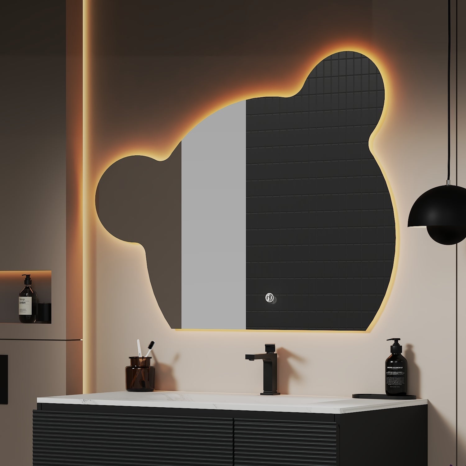 Bear Glow LED Mirror – Wave Sensor, Anti-Fog, Dimmable, 40