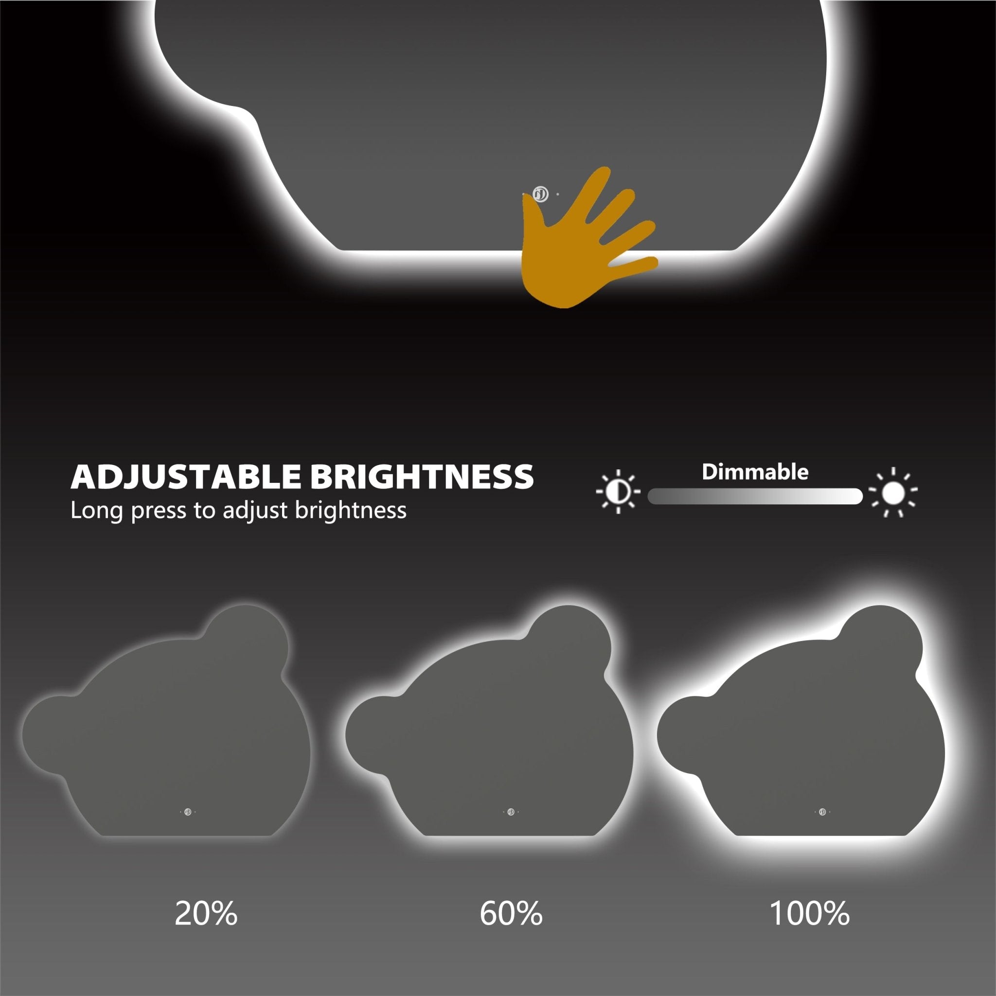 Bear Glow LED Mirror – Wave Sensor, Anti-Fog, Dimmable, 40