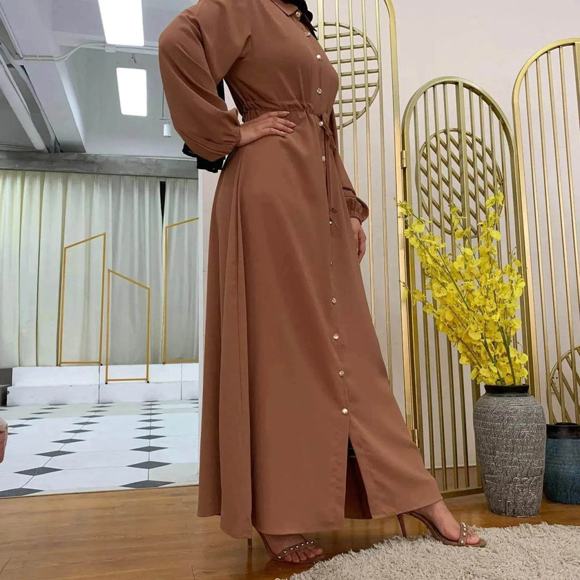 Beautiful Solid Color Full Button down Abaya Dress for Arabian Dubai Turkey Middle East Women