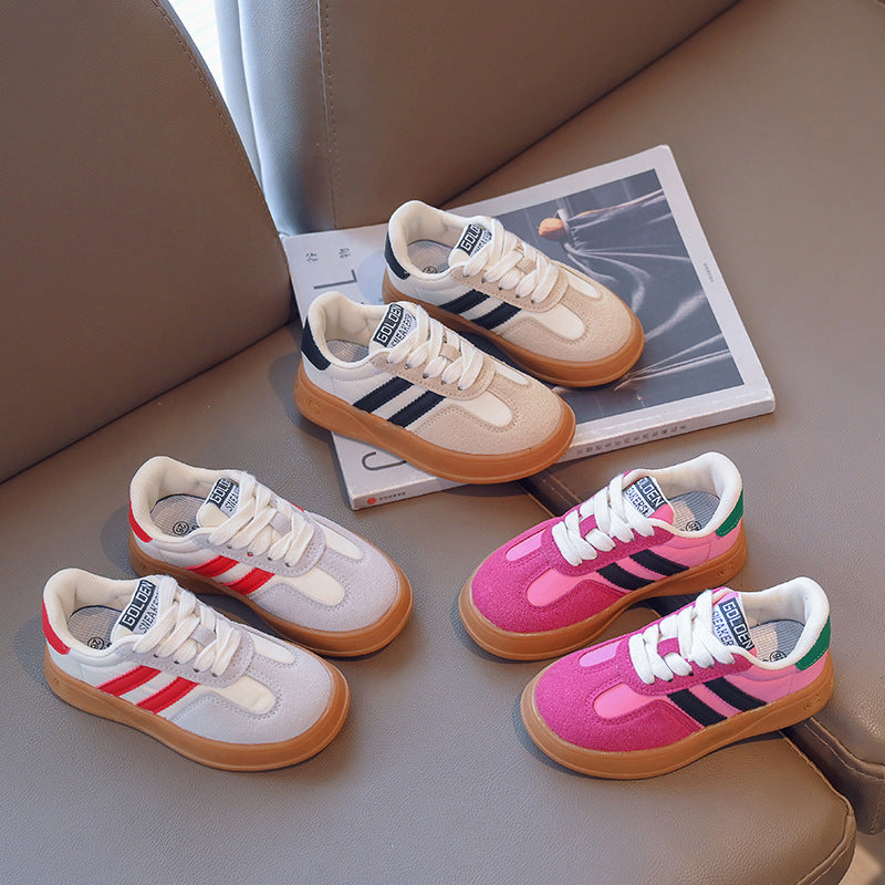 Boys' Casual Lace-Up Sneakers – Kids' PU Rubber Sole Sports Shoes