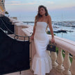 French Style Polka Dot Strapless Maxi Dress – High Waist Bow Tie Floor-Length Dress for Women
