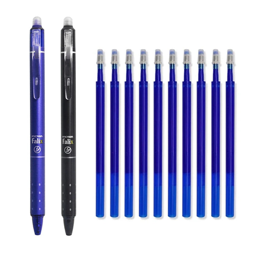 Falix Friction Erasable Push Gel Pen 0.5mm – Black & Blue, Single or 6-Pack