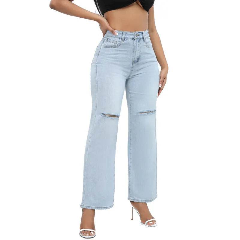 Elegant Ripped Wide-leg Baggy Jeans Pant Women