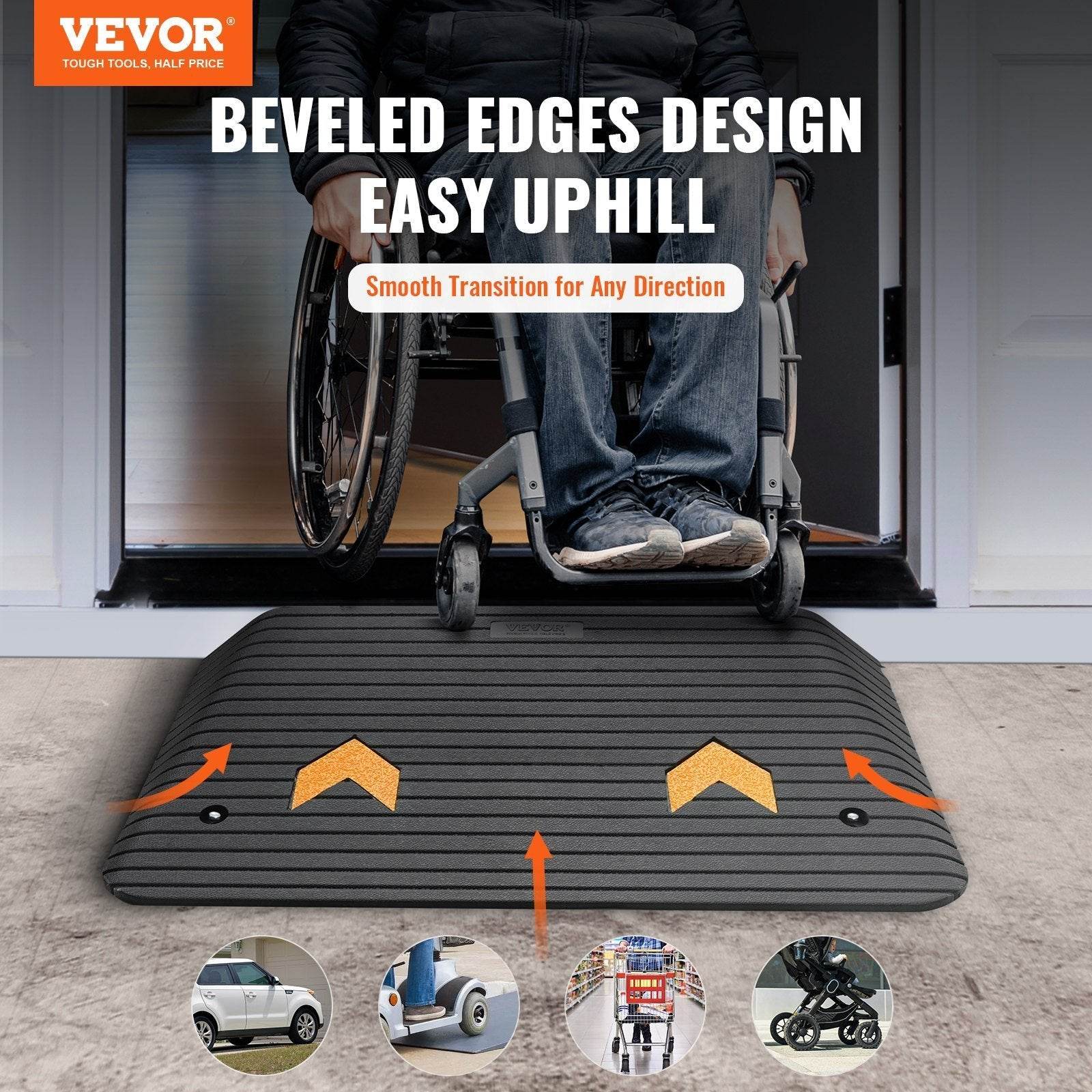 Upgraded Rubber Threshold Ramp, 3.5 Rise Door Ramp With 1 Channel, Natural Rubber Car Ramp With Non-Slip Textured Surface, 33069 Lbs Load Capacity Curb Ramp For Wheelchair And Scooter