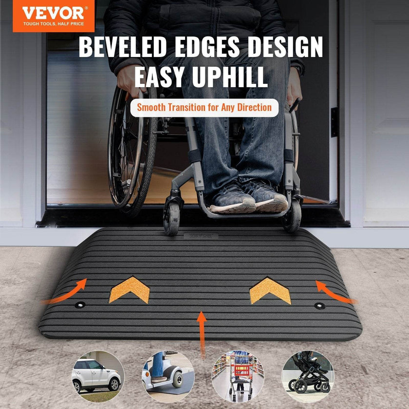 Upgraded Rubber Threshold Ramp, 3.5 Rise Door Ramp With 1 Channel, Natural Rubber Car Ramp With Non-Slip Textured Surface, 33069 Lbs Load Capacity Curb Ramp For Wheelchair And Scooter