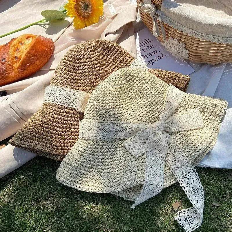 Beige Woven Straw Hat Women's Spring Summer