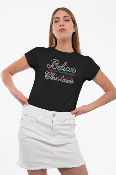 Believe in the Magic of Christmas Rhinestone Shirt – Holiday Sparkle Bling Tee | Blingdazzel
