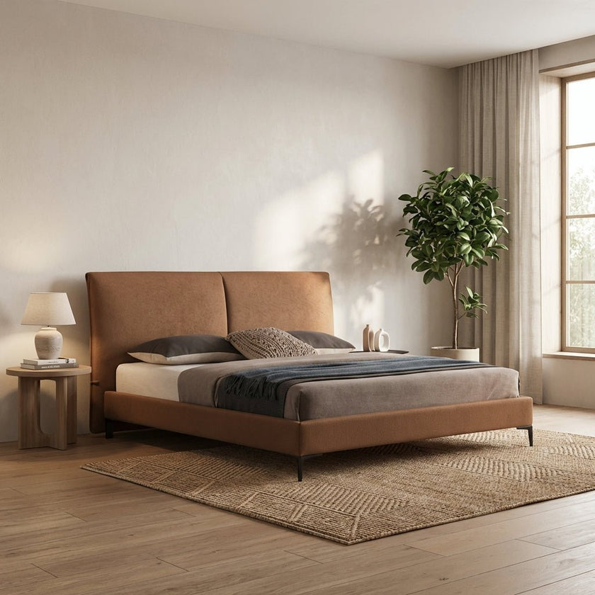 Berlin Caramel Faux Leather Bed