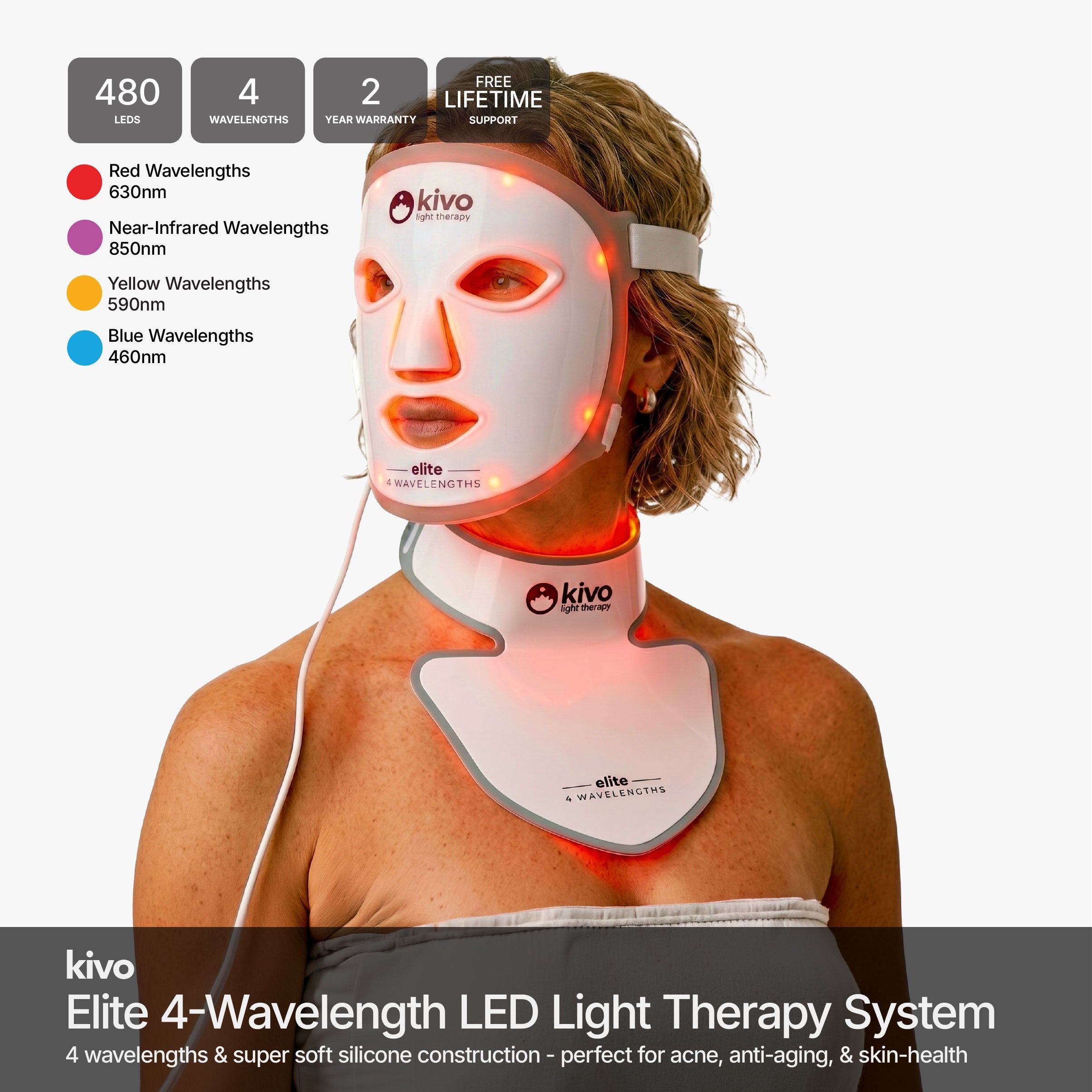 Kivo Elite LED Light Therapy Face + Neck + Chest Mask System