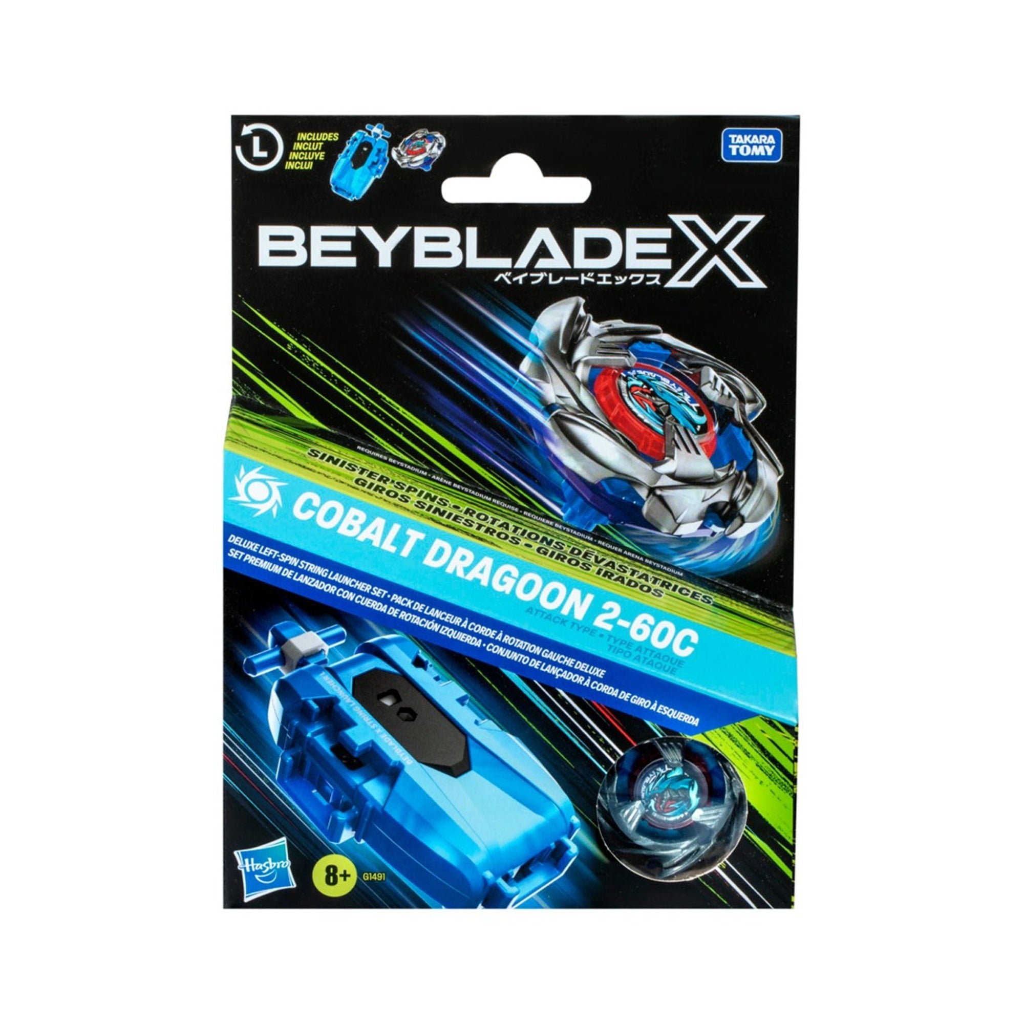 (Hasbro) Beyblade X - Cobalt Dragoon 2-60C Left-Spin String Launcher Set